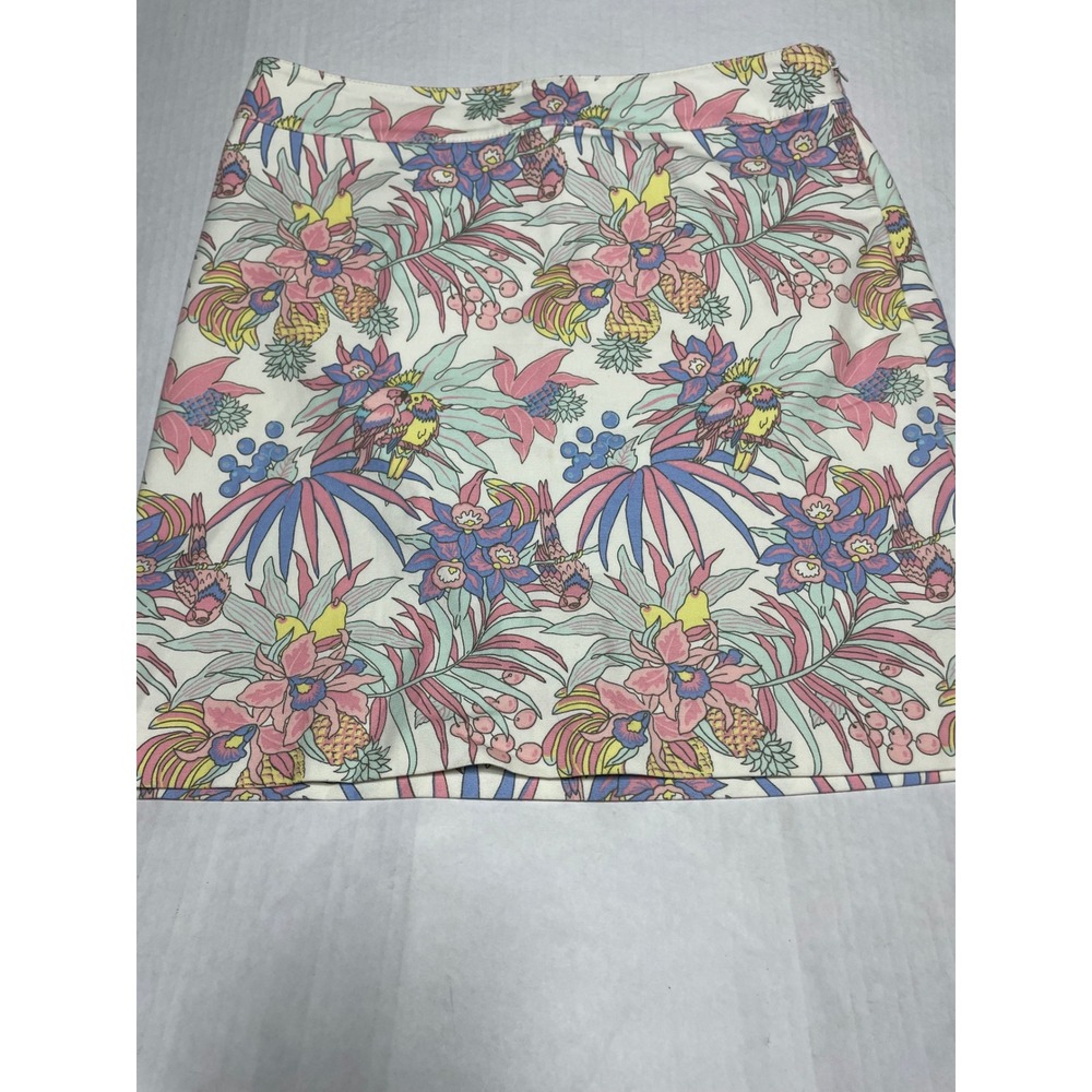 Talbots Tropical Pineapple Parrot Floral Mini Skirt Multi Color Women 10